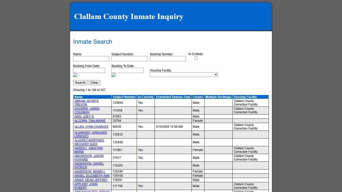Inmate Search
